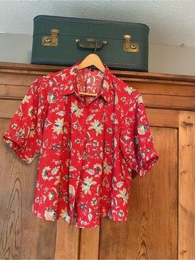 Velvet Heart Red Floral Button-Down Shirt